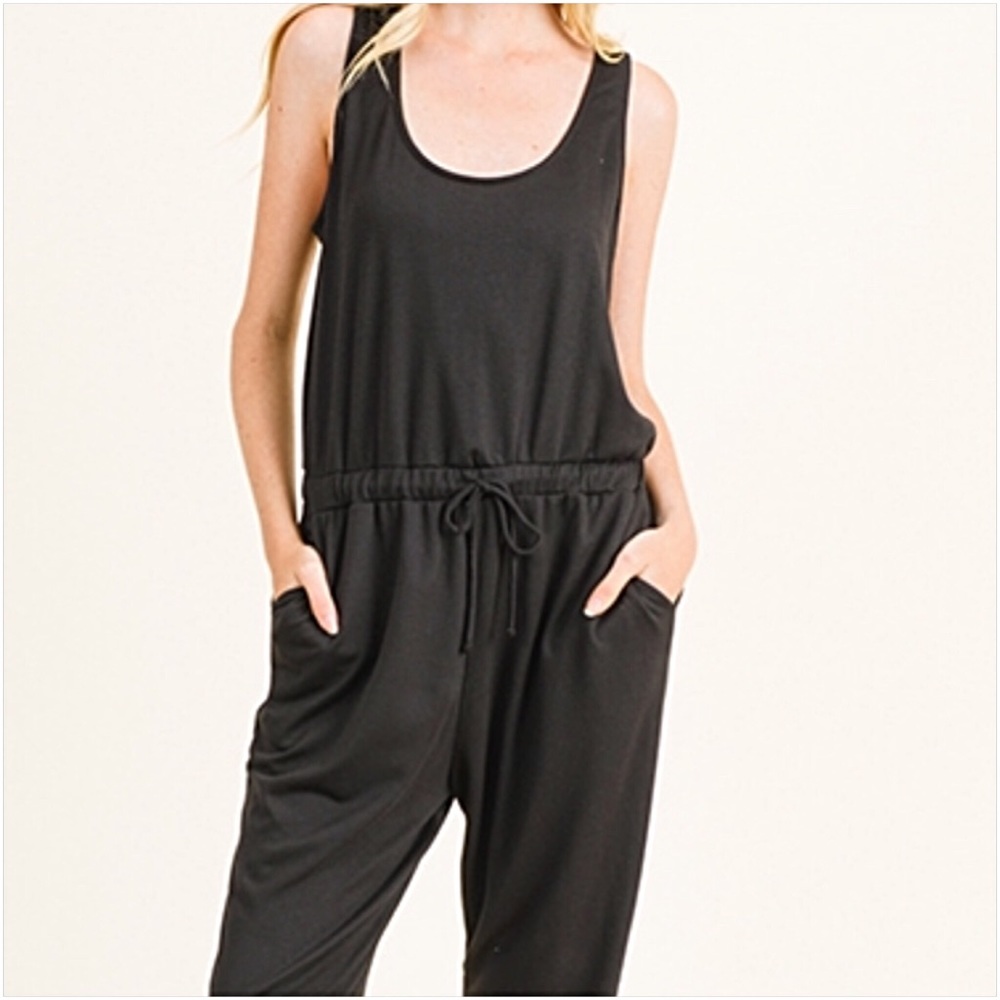 Softest Ever Black Jumpsuit Pockets  L - Picture 5 of 8